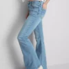 Jeans de ganga de algodão, de cintura média e perna larga