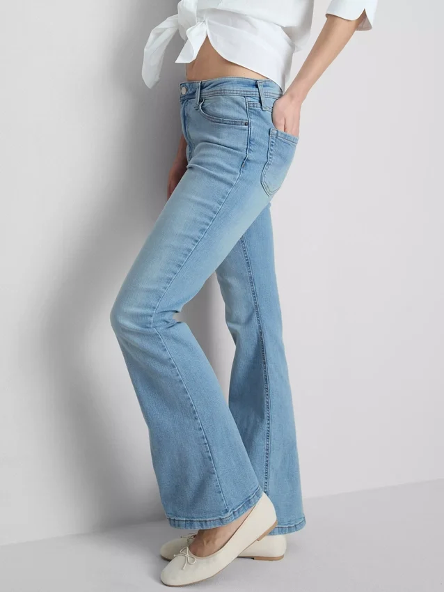 Jeans de ganga de algodão, de cintura média e perna larga