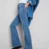 Jeans de ganga de algodão, de cintura média e perna larga