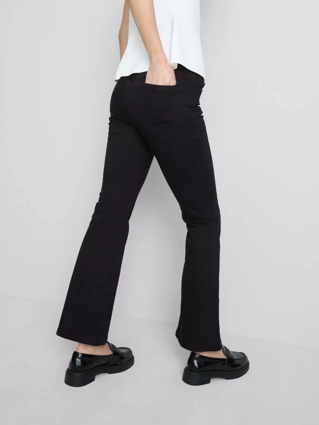 Jeans de ganga de algodão, de cintura média e perna larga
