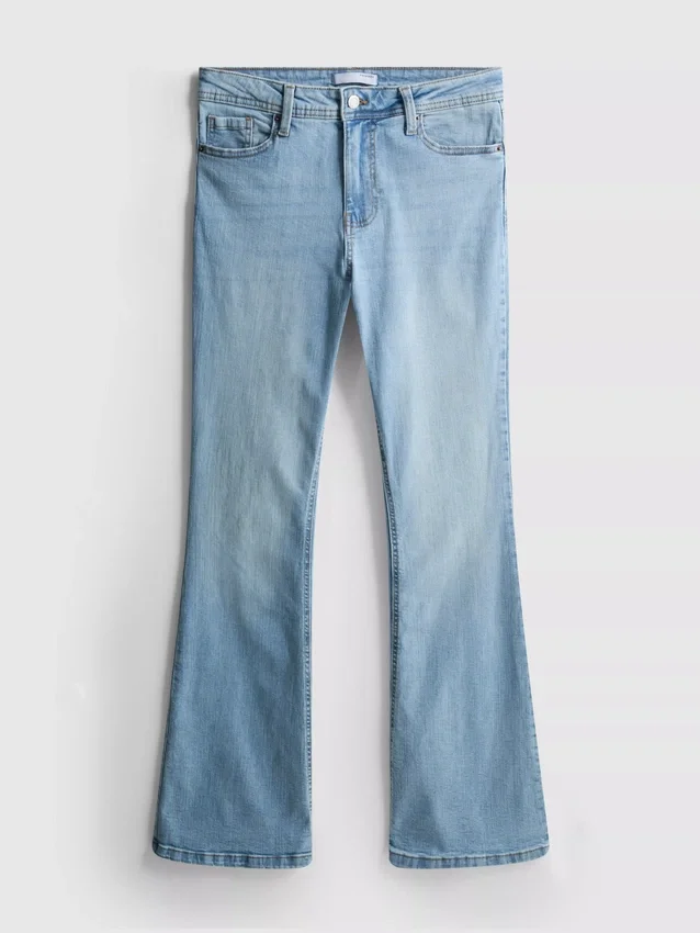 Jeans de ganga de algodão, de cintura média e perna larga