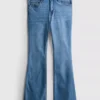 Jeans de ganga de algodão, de cintura média e perna larga