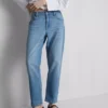 Jeans de ganga de algodão de cintura média e perna reta