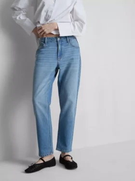 Jeans de ganga de algodão de cintura média e perna reta