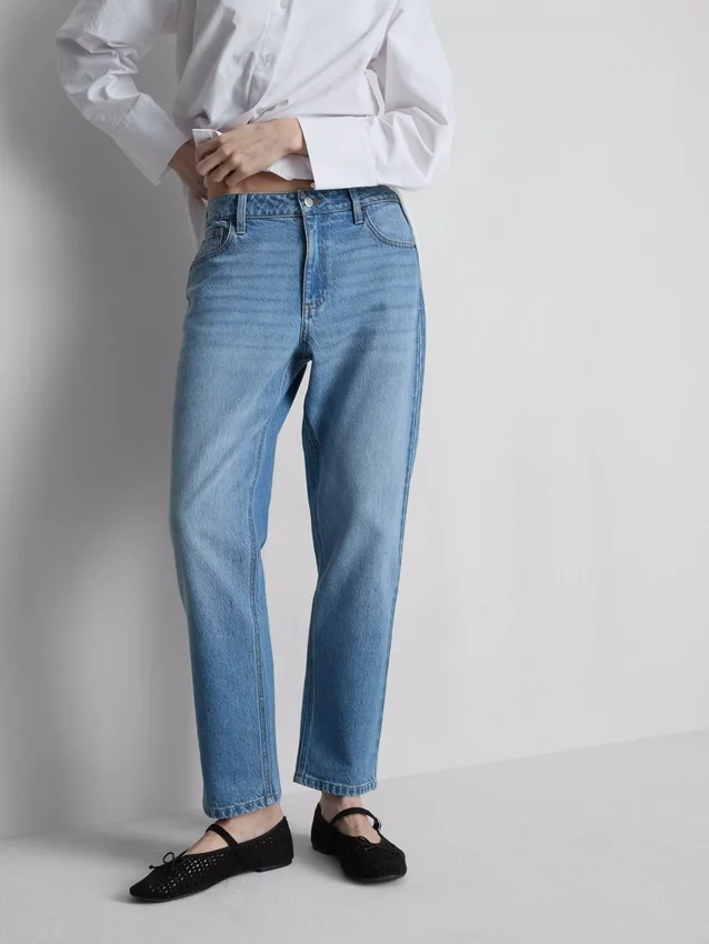 Jeans de ganga de algodão de cintura média e perna reta