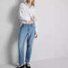 Jeans de ganga de algodão de cintura média e perna reta