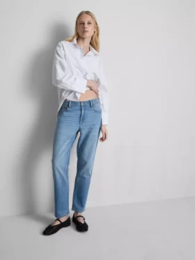 Jeans de ganga de algodão de cintura média e perna reta