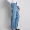 Jeans de ganga de algodão de cintura média e perna reta