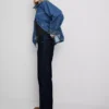 Jeans de ganga de algodão de cintura média e perna reta