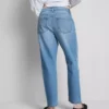 Jeans de ganga de algodão de cintura média e perna reta