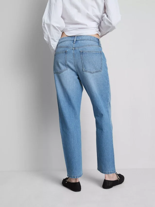 Jeans de ganga de algodão de cintura média e perna reta