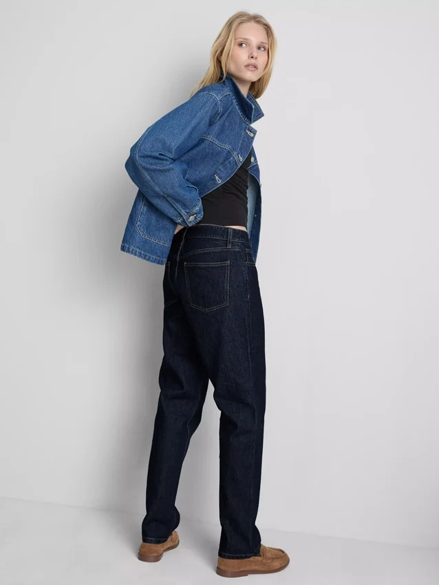 Jeans de ganga de algodão de cintura média e perna reta