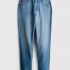 Jeans de ganga de algodão de cintura média e perna reta