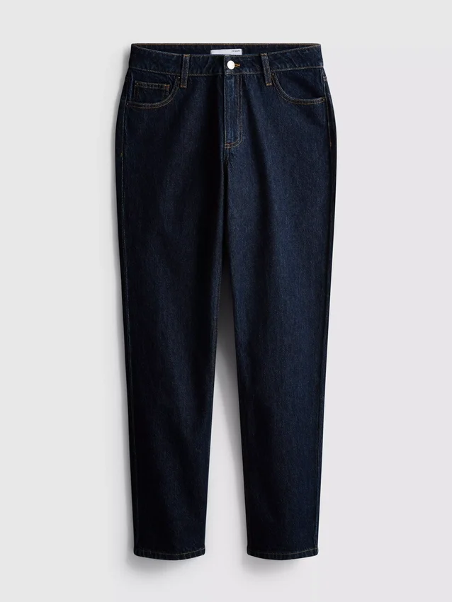 Jeans de ganga de algodão de cintura média e perna reta