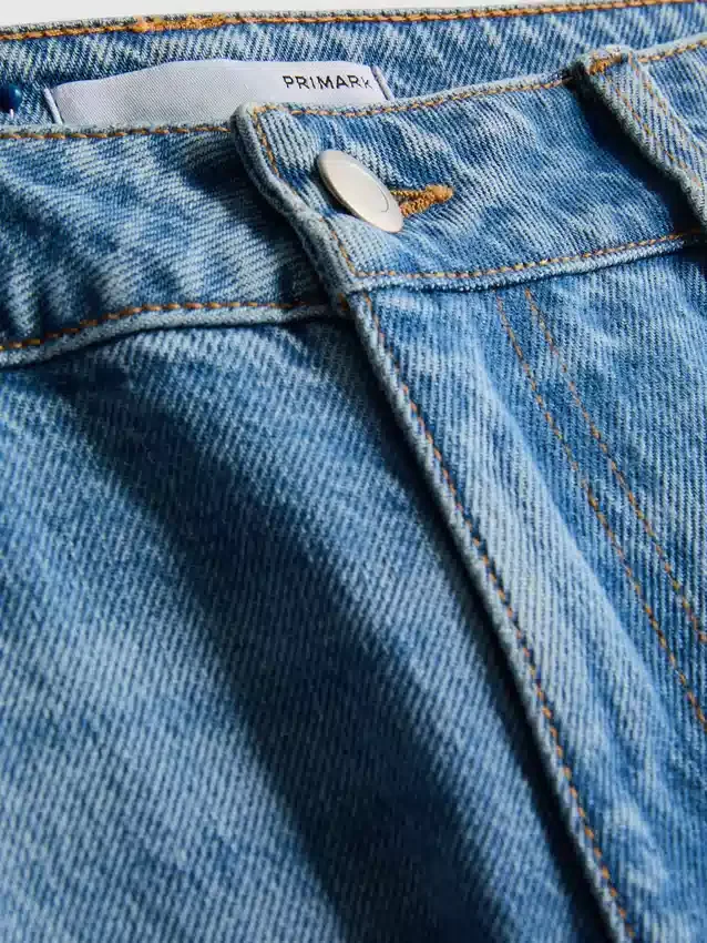 Jeans de ganga de algodão de cintura média e perna reta