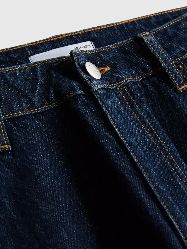 Jeans de ganga de algodão de cintura média e perna reta