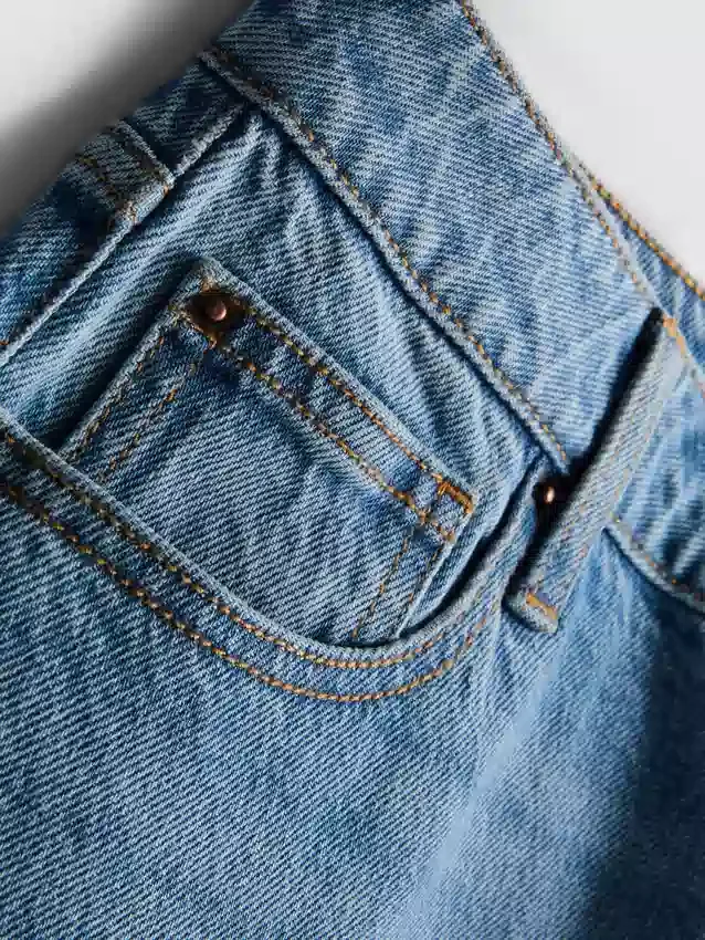 Jeans de ganga de algodão de cintura média e perna reta