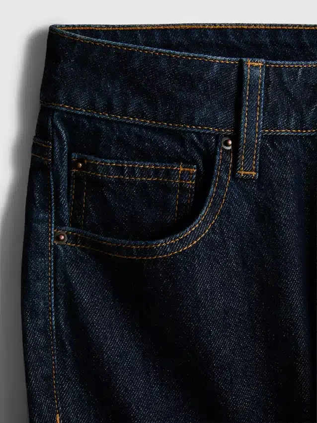 Jeans de ganga de algodão de cintura média e perna reta