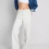 Jeans de ganga de algodão de perna reta
