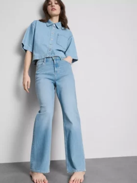 Jeans de ganga de algodão de perna reta