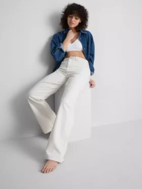 Jeans de ganga de algodão de perna reta