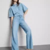 Jeans de ganga de algodão de perna reta