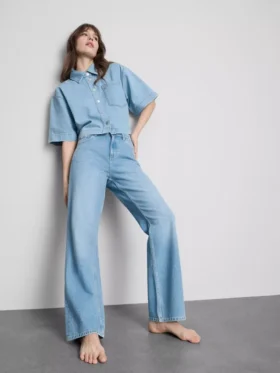 Jeans de ganga de algodão de perna reta