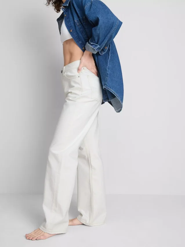 Jeans de ganga de algodão de perna reta