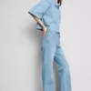 Jeans de ganga de algodão de perna reta