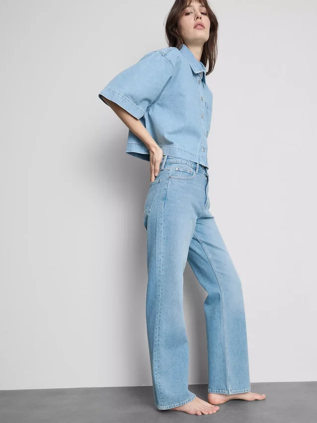 Jeans de ganga de algodão de perna reta