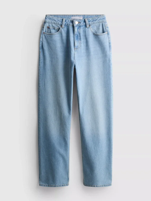 Jeans de ganga de algodão de perna reta