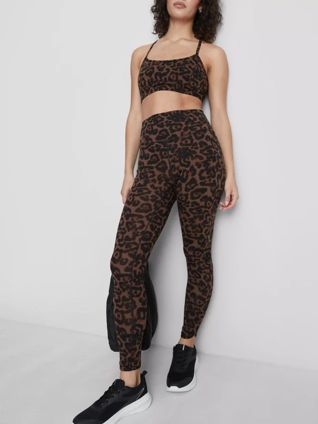 Leggings desportivas de cintura alta com padrão leopardo