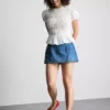 Mini-saia-calça em ganga de algodão