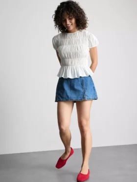 Mini-saia-calça em ganga de algodão