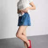 Mini-saia-calça em ganga de algodão