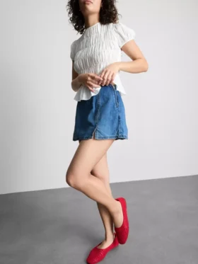 Mini-saia-calça em ganga de algodão