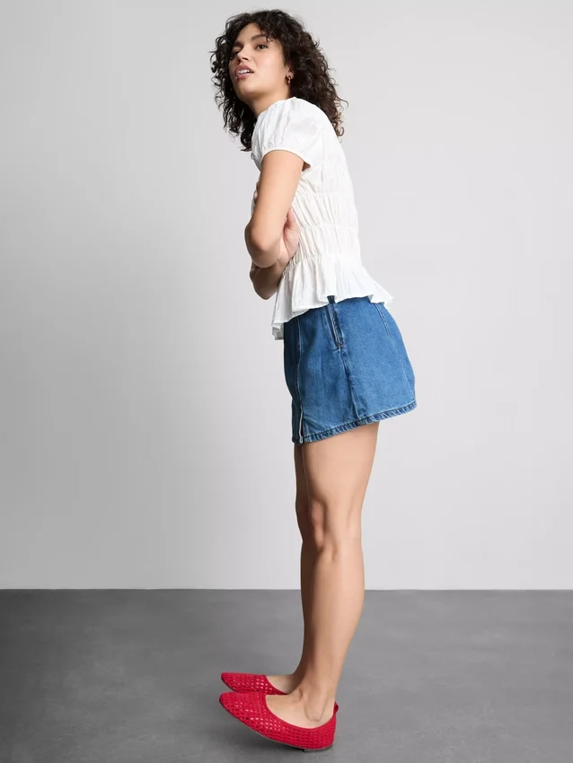 Mini-saia-calça em ganga de algodão