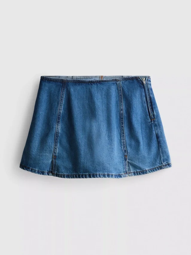 Mini-saia-calça em ganga de algodão