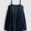Mini-vestido babydoll em ganga de algodão