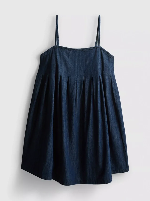 Mini-vestido babydoll em ganga de algodão