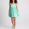 Mini-vestido bandeau em xadrez de algodão