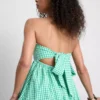 Mini-vestido bandeau em xadrez de algodão