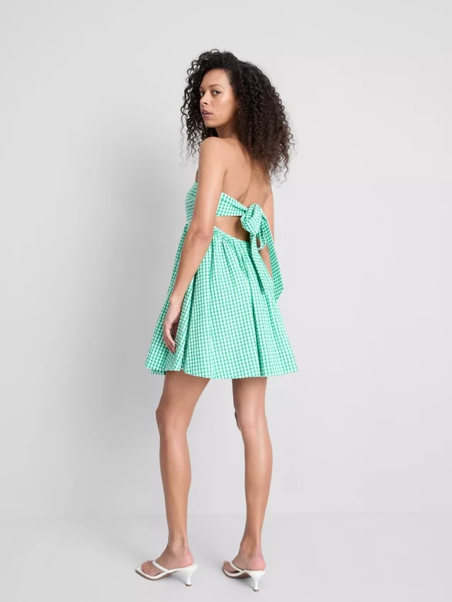 Mini-vestido bandeau em xadrez de algodão