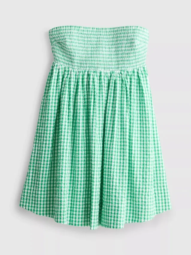 Mini-vestido bandeau em xadrez de algodão