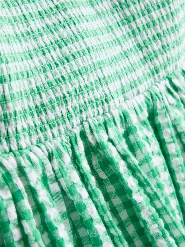 Mini-vestido bandeau em xadrez de algodão