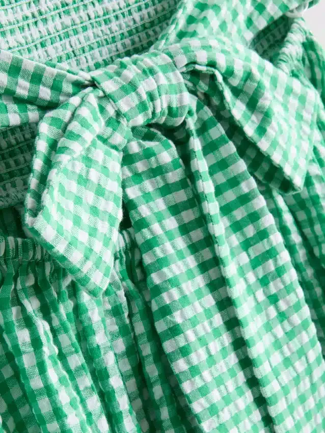 Mini-vestido bandeau em xadrez de algodão
