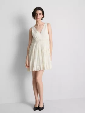 Mini-vestido com decote em V e efeito enrugado