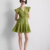 Mini-vestido de algodão com franzido e aberturas