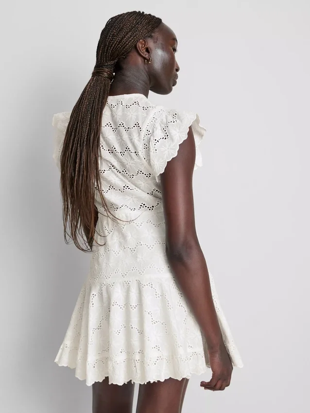 Mini-vestido de algodão com franzido e aberturas