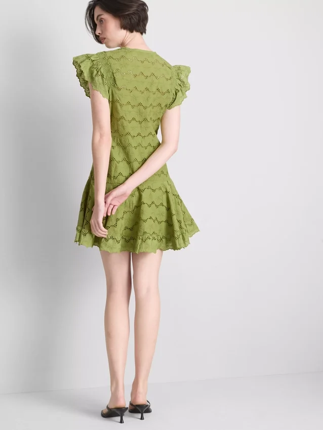Mini-vestido de algodão com franzido e aberturas